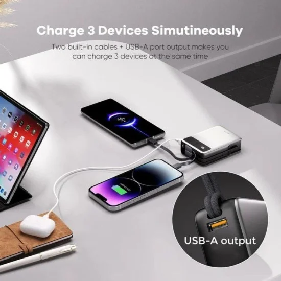 Zlos 20000mAh MB20 Power Bank 65W With Built-In Cables - Black / Silver